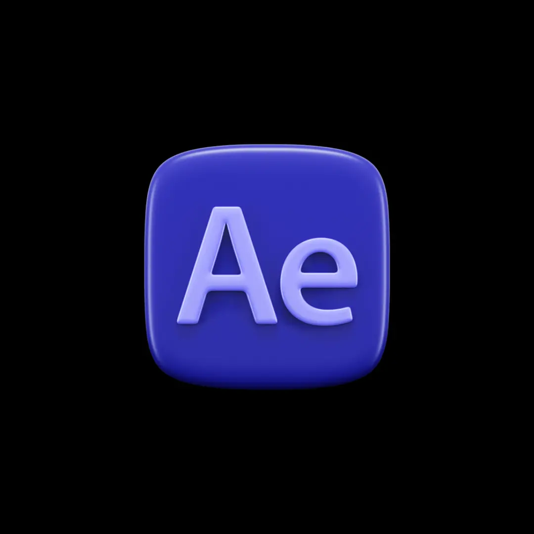 3D Adobe After Effects logo icon with a purple-blue rounded square background.