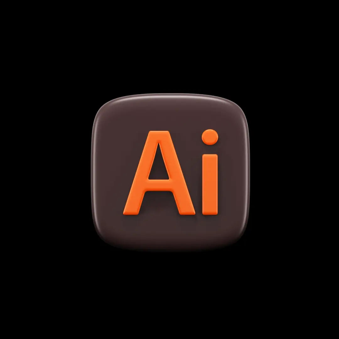 3D Adobe Illustrator logo icon with an orange "Ai" on a dark brown rounded square background.