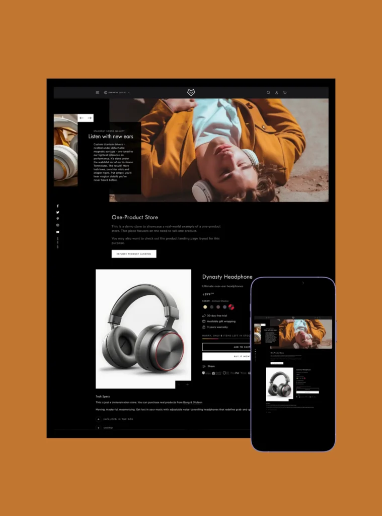 Modern website and mobile design template showcasing a bold brand message with a clean layout and dynamic graphic elements.