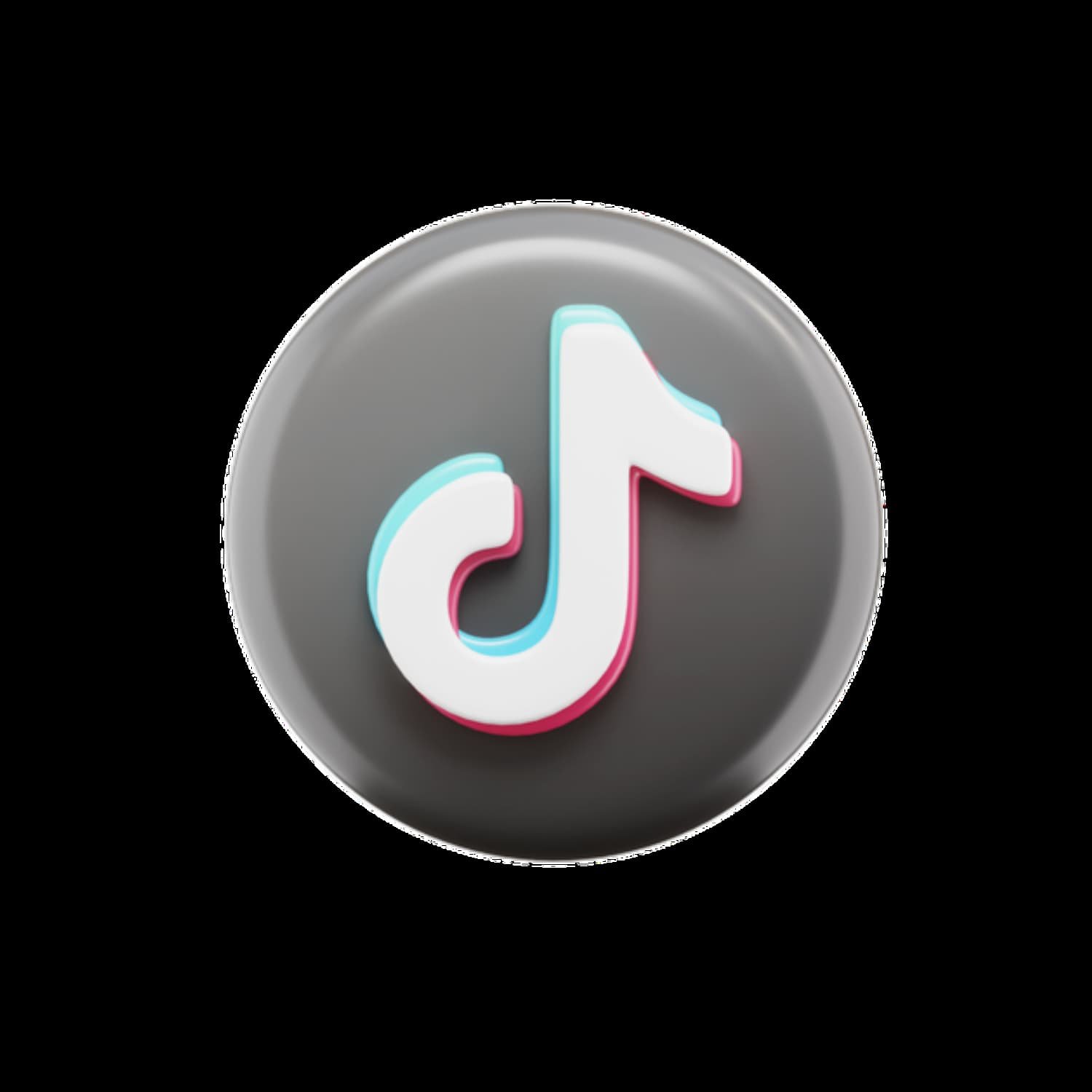 ChatGPT said: This image showcases a 3D-style version of the TikTok logo. The central icon is the signature musical note design, rendered in white with a vibrant cyan and magenta shadow effect, creating a dynamic, neon-like visual. The background is a sleek, glossy dark gray circular button, adding contrast and giving the logo a polished, modern look. The visual style is bold and energetic, perfectly representing TikTok’s youthful, creative, and fast-paced brand identity. The logo's layered color shadow gives it a sense of movement, mimicking the platform’s lively, music-driven content.